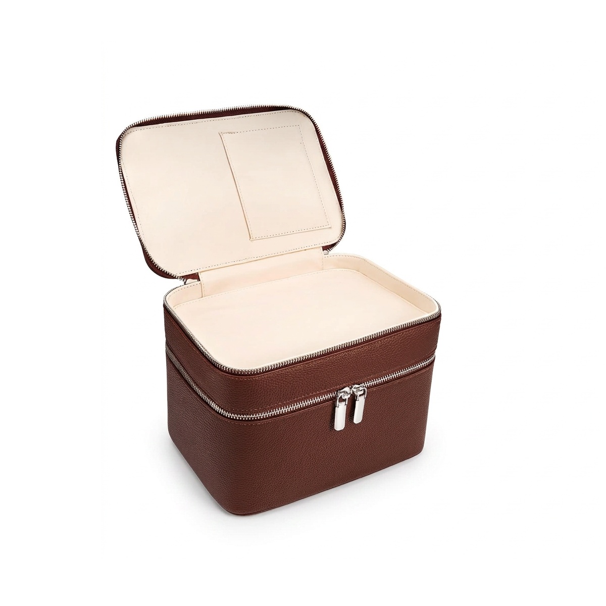 Structured Double-Layer PU Leather Travel Cosmetic Bag-The Top Compartment Structured Double-Layer PU Leather Travel Cosmetic Bag-The Top Compartment
