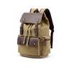 Vintage Washed Canvas Laptop Backpack with Leather-Look Trim and Multiple Pockets